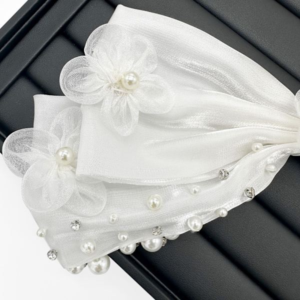 Pärlvit Rosett Tyg Patch Blomma Tygmärke VIT White