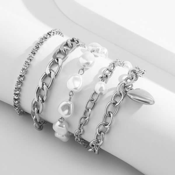 Jäljitelmähelmirannekoru Peach Heart Chain SILVER Silver