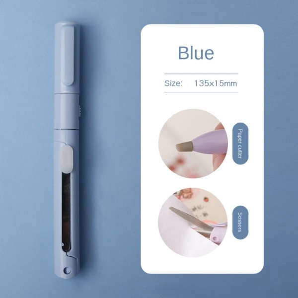 Mini fargerik sammenleggbar saks 2 i 1 håndteltkutter BLÅ blue
