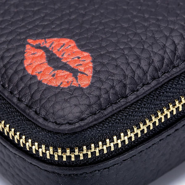 Læder kosmetiktaske Spejl Makeup Pouch SORT black