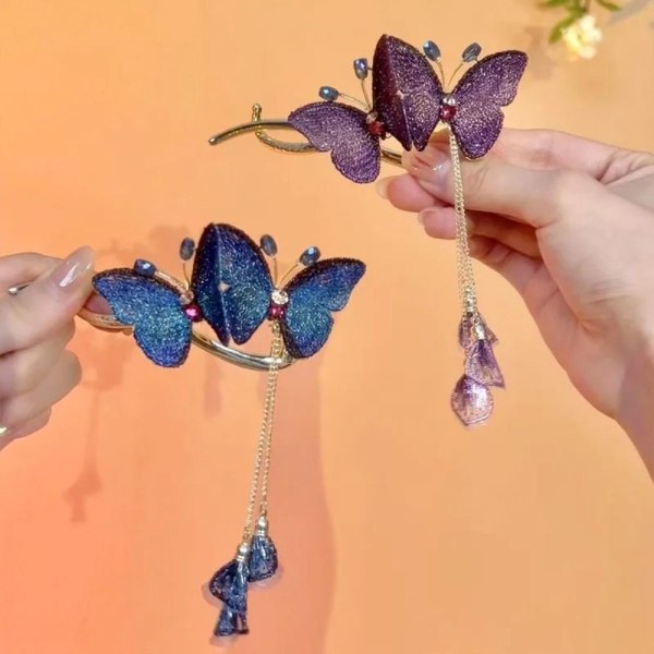 Butterfly Fringe Hårklämma Hårnål LILA purple