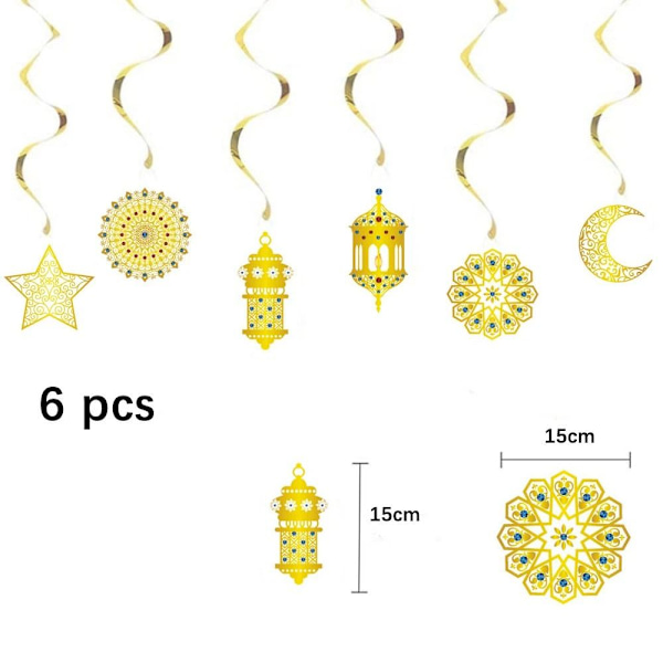 6 stk/pakning Swirl Banner Star Moon Pendant Ramadan Kareem Banner 6pcs