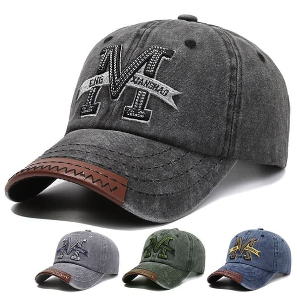 M Broderi Baseballcapser Slitte Falmede Hatter GRÅ grey