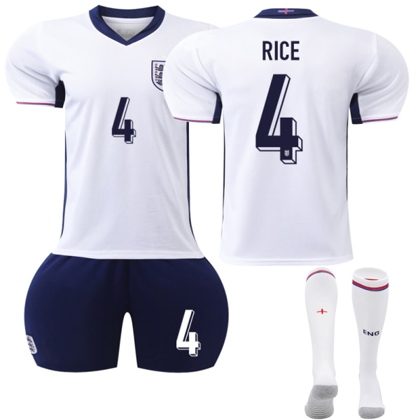 UEFA EM 2024 England Hemma Fotbollströja Kit Nr 4 Rice Adult XS