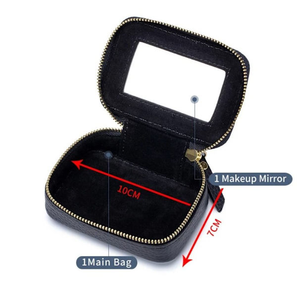 Læder kosmetiktaske Spejl Makeup Pouch SORT black