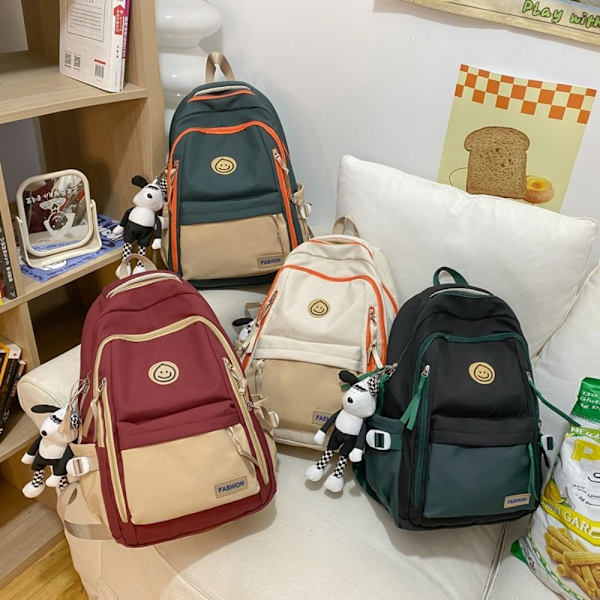 Naisten söpöt reput Multi-Pocket koulureppu MUSTA black