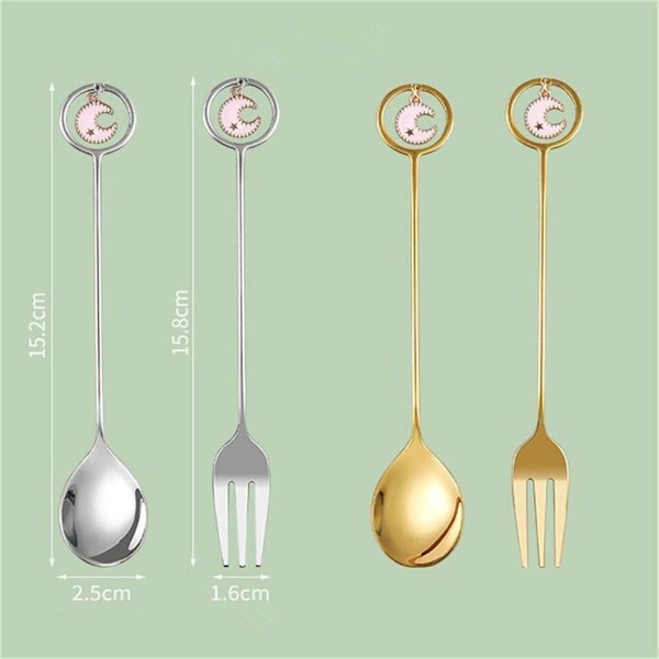Stjerne Måne Ske Gaffel Dessert Kage Ske FORK-5 FORK-5 fork-5
