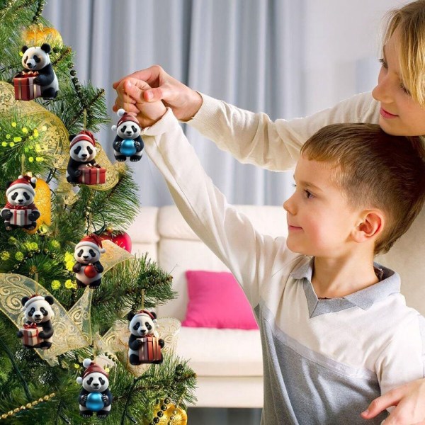 Christmas Panda Nøglering Vedhæng Juletræ Ornament 8 8 8