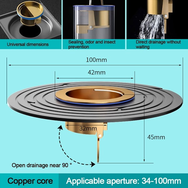 Dusch Golvavlopp Handfat Sil SVART KOPPARKÄRNA KOPPARKÄRNA black copper core-copper core