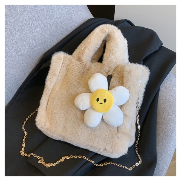Sunflower Plysch Crossbody-väska Furry Crossbody-väska VIT white