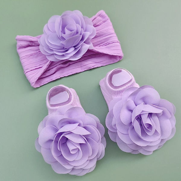 3st/ Set Pannband Strumpor Set Cap Socks Set LILA purple