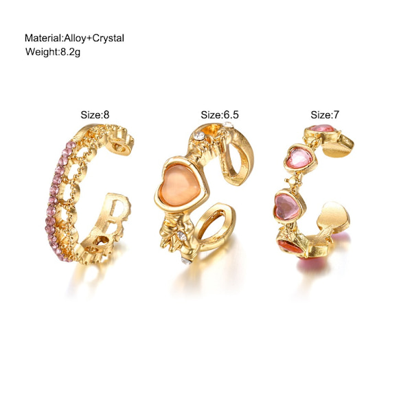 3kpl/ set Epäsäännölliset sydänsormukset Finger Rings GOLDEN golden