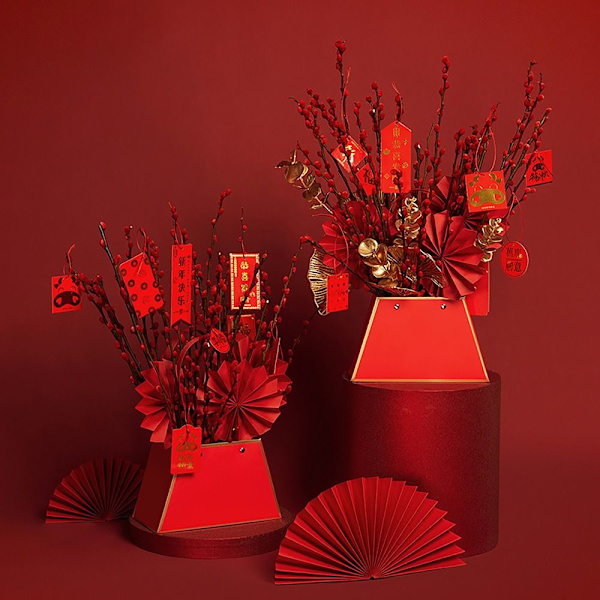 Blomster gaveæske Kraft papirpose RØD red