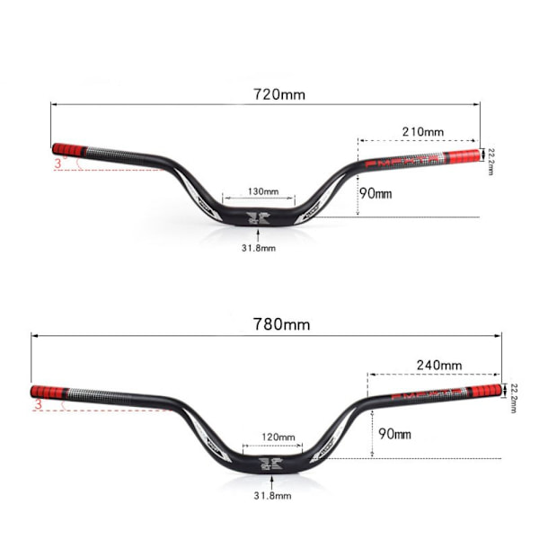 Terrengsykkelstyre Sykkel Extra Long Riser Bar SORT 780MM Black 780mm