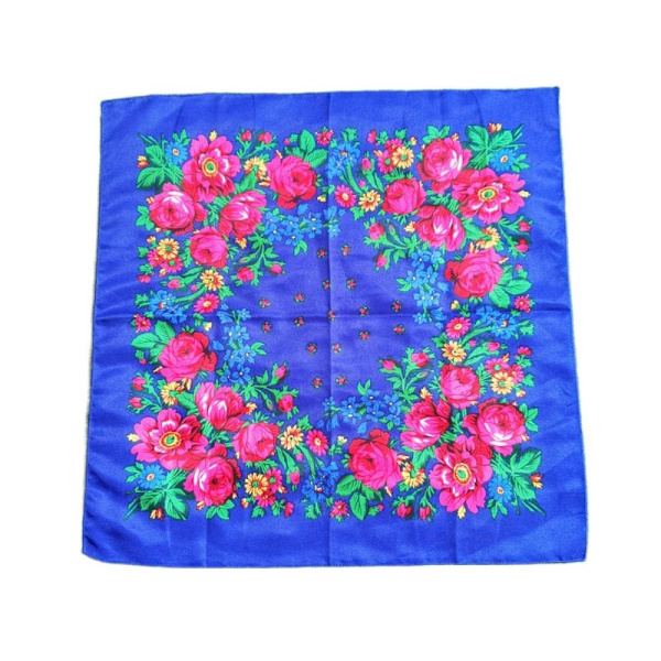 Rose Flower Print Head Scarf Twill Printed Scarf Shawl BLÅTT Blue