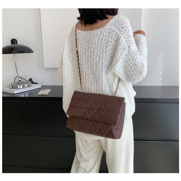Broderi Plaid Flap Taske PU Læder Crossbody Tasker KHAKI khaki