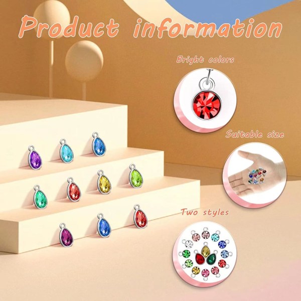 Crystal Birthstone Charms Hummer lås Jump Rings