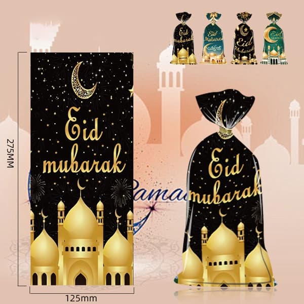 100 st Eid Mubarak Godispåsar Eid Presentpåse Cookies Snack Förpackning