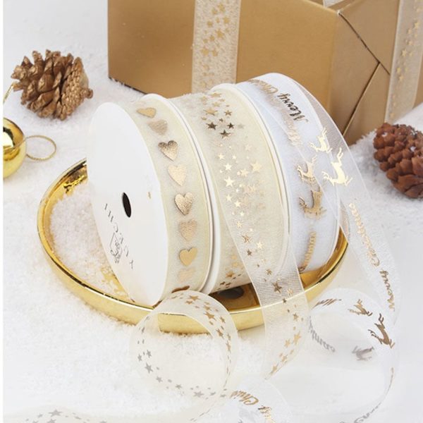 Gold Heart Sheer Ribbon Snow Yarn Ribbon C C C