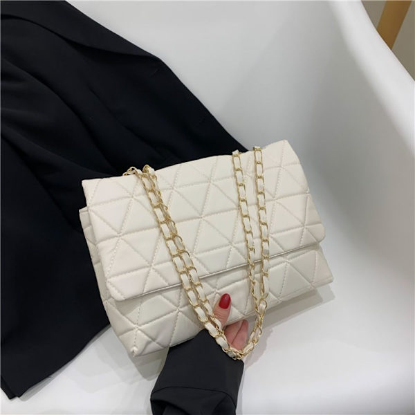 Broderi Plaid Flap Taske PU Læder Crossbody Tasker HVID white