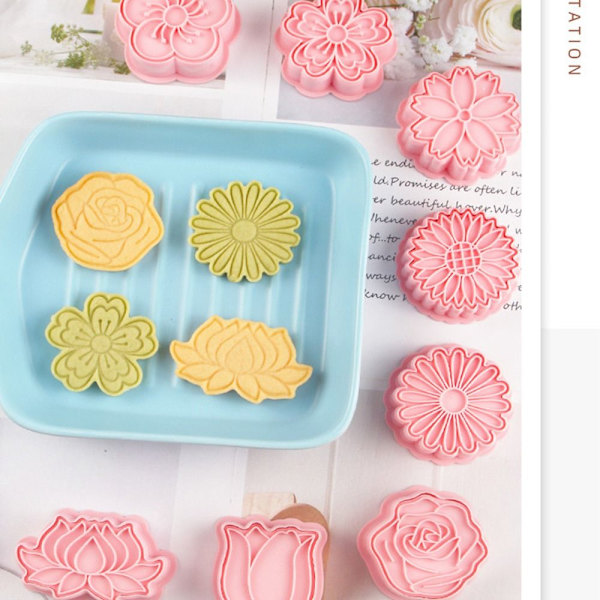8 stk/sett Cookie Cutters Pressbar kjeksform Cookie Stamp DIY