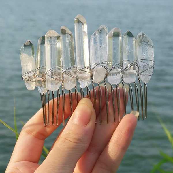 Quartz Hårkam Sidokam Kristallhårband Transparent