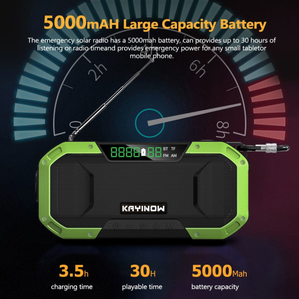 Nödradio Handvev Solar Laddning 5000mAh Power Bank black