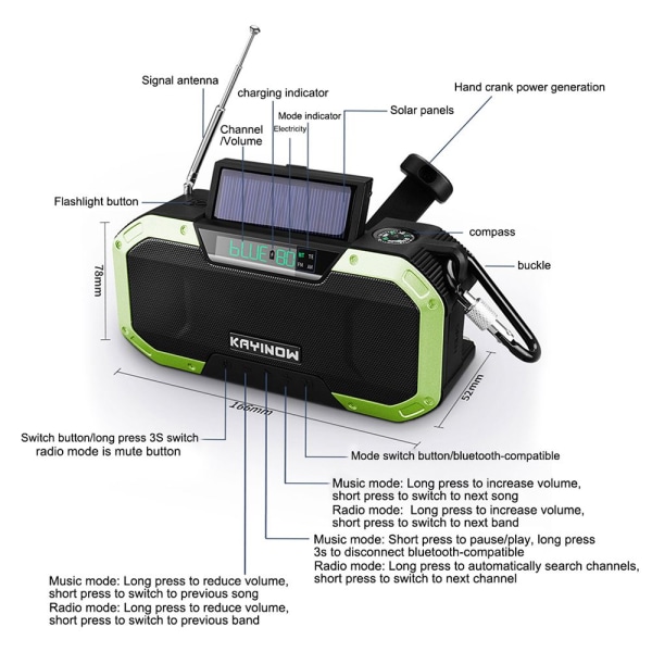 Nödradio Handvev Solar Laddning 5000mAh Power Bank black
