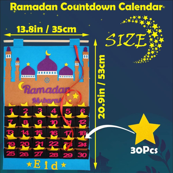 Felt Countdown Ramadan Calendar Ramadan Countdown Calendar BLÅ blue