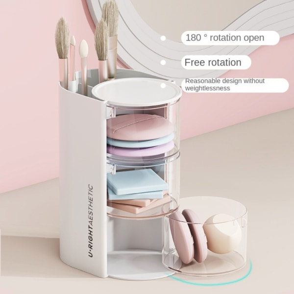 Powder Puff Opbevaringsboks Kosmetisk Bomuldsopbevaring GUL 3-LAGER Yellow 3-layer-3-layer