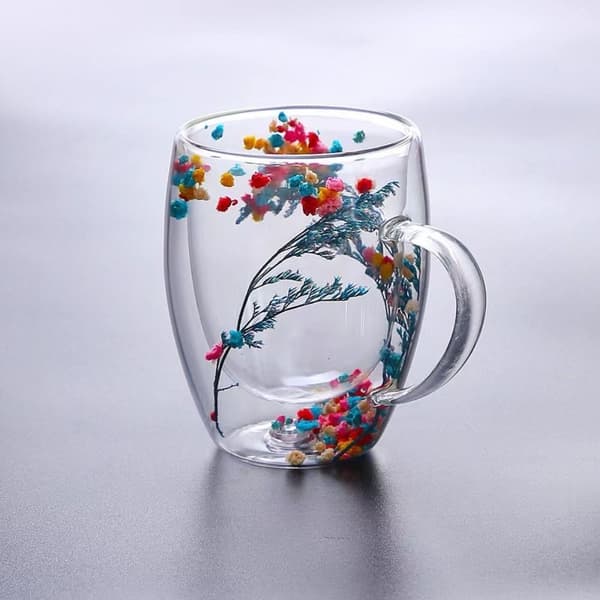 Torkade Blommor Kopp Dubbelväggig Glas Kopp #2 #2