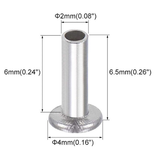100 stk. aluminium fladt truss-hoved halv-halvrørsnitter M2 X M2 x 6mm