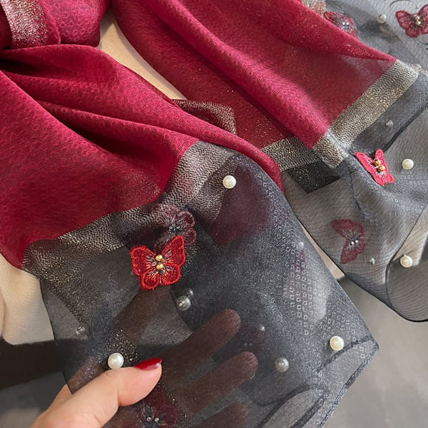 90x90cm Butterfly Brodered Scarf Siden Scarf 3 3 3