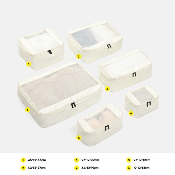 4/6STK Reiseoppbevaringspose Bagasjeoppbevaring HVIT 6STK/SETT White 6PCS/Set-6PCS/Set