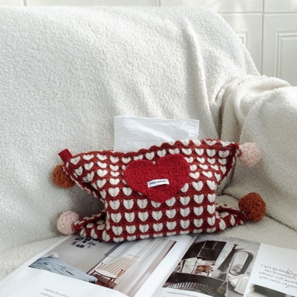 Love Strikket Snøreveske Tissue Pump RØD Red