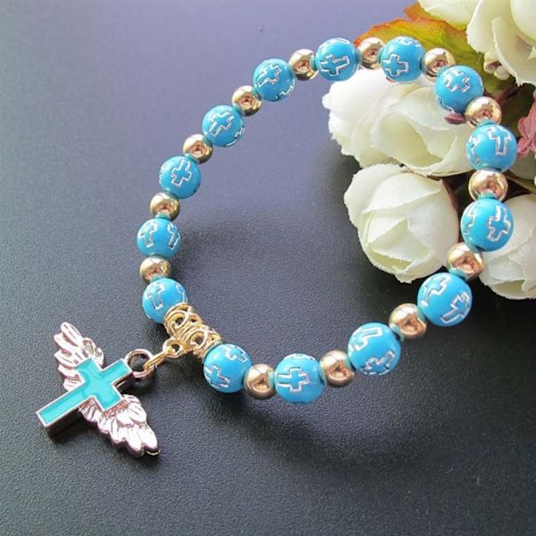 Angel Wing Cross Armbånd Angel Rosenkrans Armbånd BLÅ blue