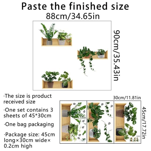 Väggdekaler 3D Gröna Krukväxter, Grönska och Blad