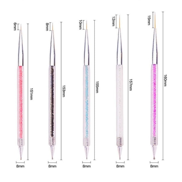 5 stk/sett Nail Art Dotting Pen Tegning Liner Brush Blomsterbørste