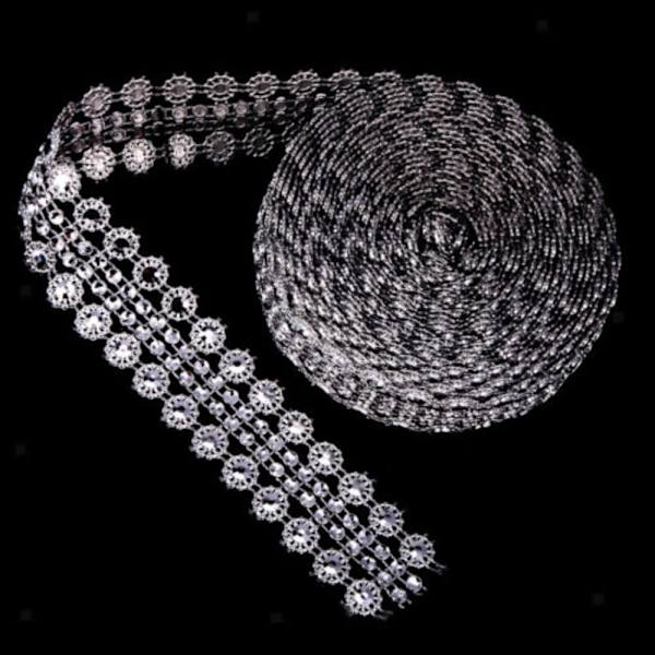 5 Yards Crystal Ribbon Rhinestone Chain SILVER Silver