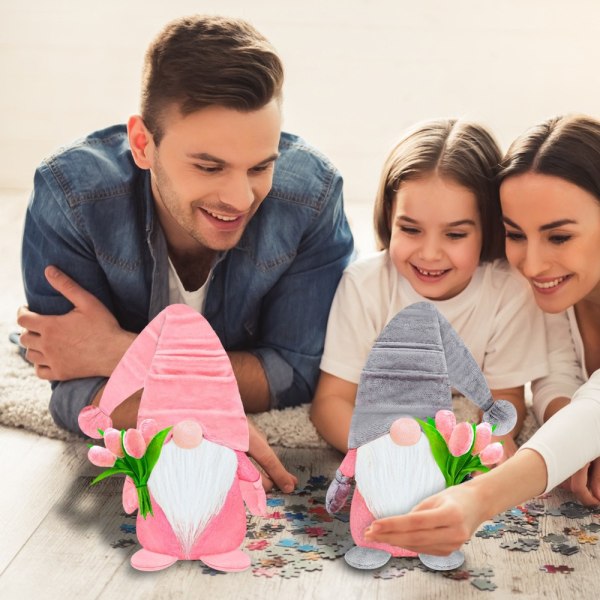 Ansiktslös dvärgdocka som håller tulpan Gnome GRÅ Grey