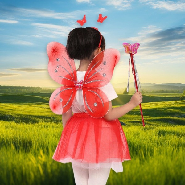 4 stk/sett Barn sommerfugl pannebånd vinger prinsesse kostyme sett Pink/A