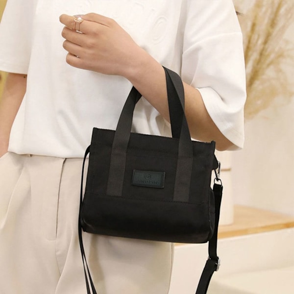 Lærred Tote Bag Student Skuldertaske SORT black