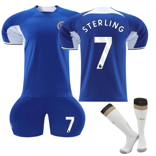 23-24 Chelsea Home Kids' Soccer Jersey No. 7 Sterling 28