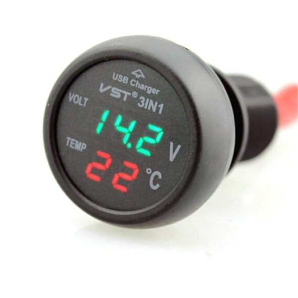LCD-mätare Monitor USB Billaddare RÖD Red