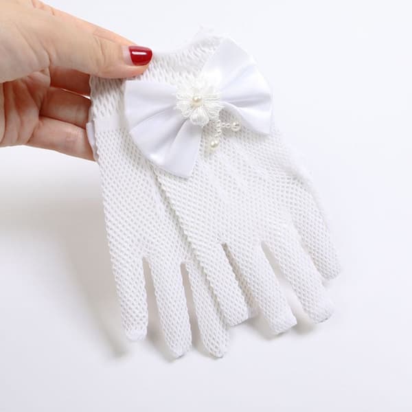 Børne Bryllupshandsker Blonde Mesh Handsker HVIDE White