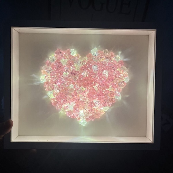Håndlaget krystall fotorammesett DIY krystallrammesett ROSA pink heart-heart