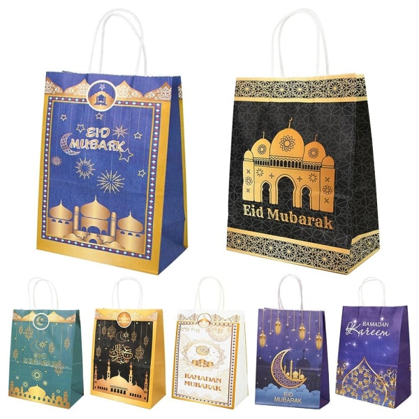 6 stk Eid Mubarak papirpose gaveæsker STIL 1