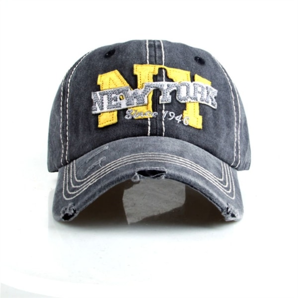 Brev Broderi Baseball Caps Distressed Hole Faded Hats BLÅ blue