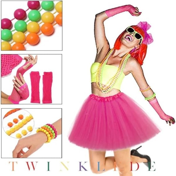 80-talls Fancy Dress-tilbehørsett Festkostymesett for kvinner ROSA Pink