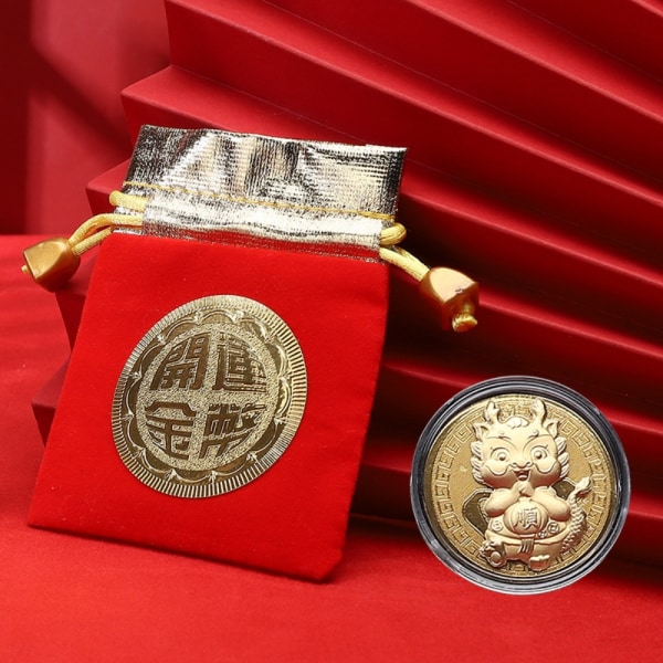 Minnesmynt Dragon Gold Coins STIL 2 MED VESKE STIL 2 Style 2 with Bag